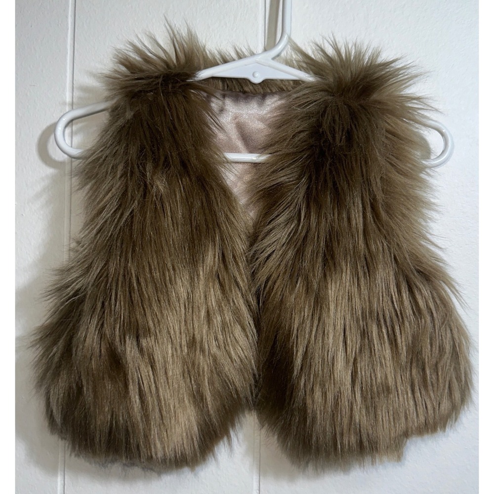 Ricrac & Ruffles Brown Faux Fur Vest Baby Girls‎ 12M D7-1206 Sleeveless Jacket